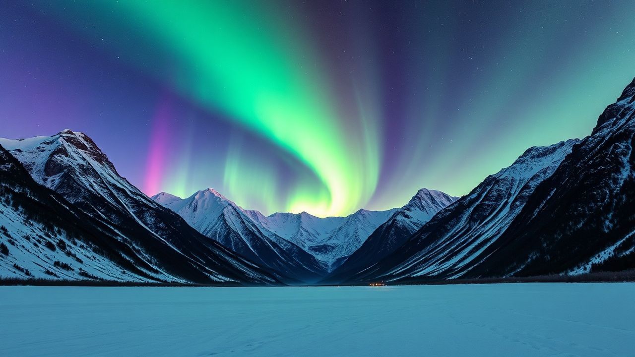 Ornate Arctic Northern Lights in Winter