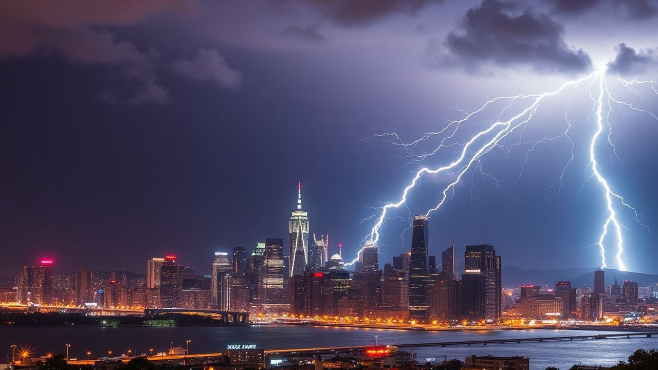 Sprawling Lightning Bolt City by Night