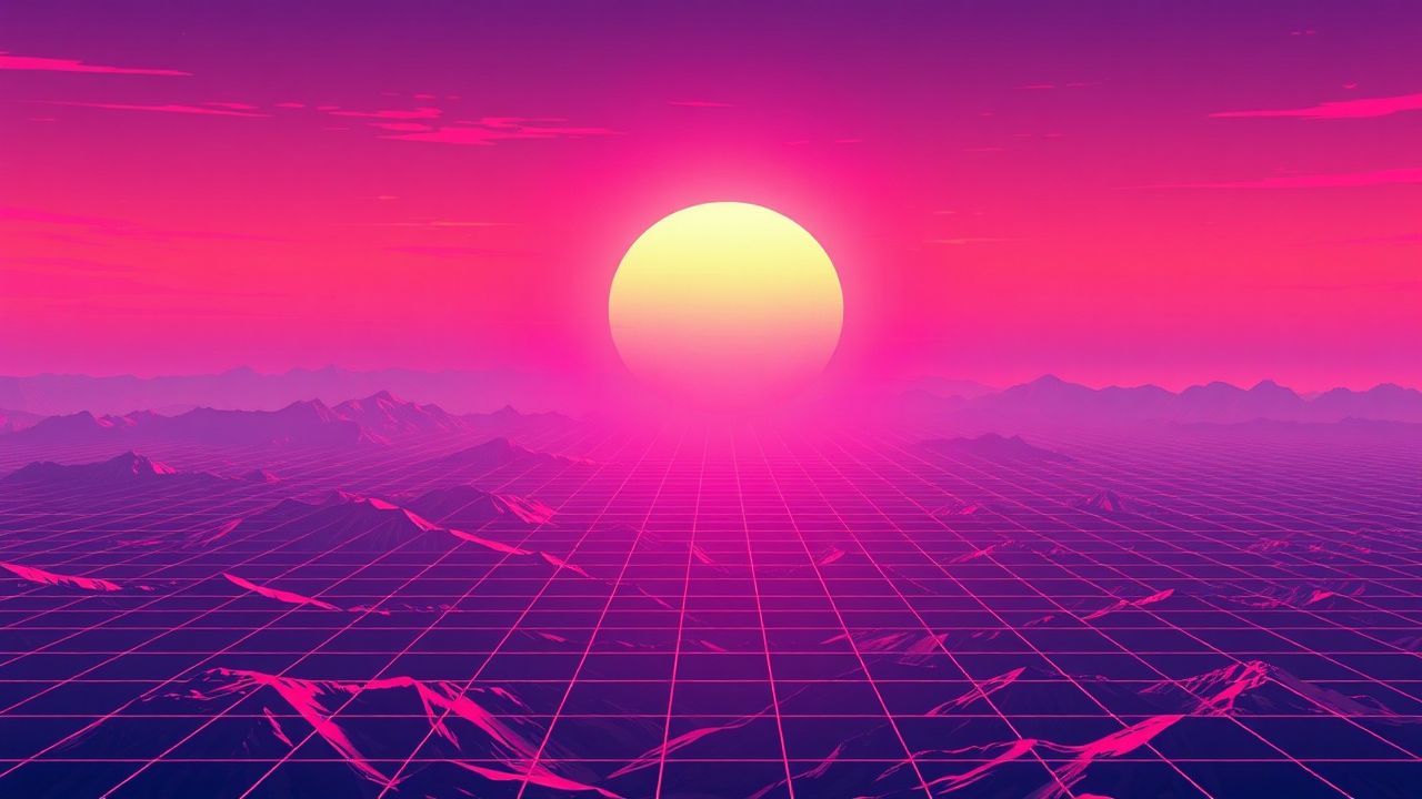Enchanting Vaporwave Grid Mountains at Sunset