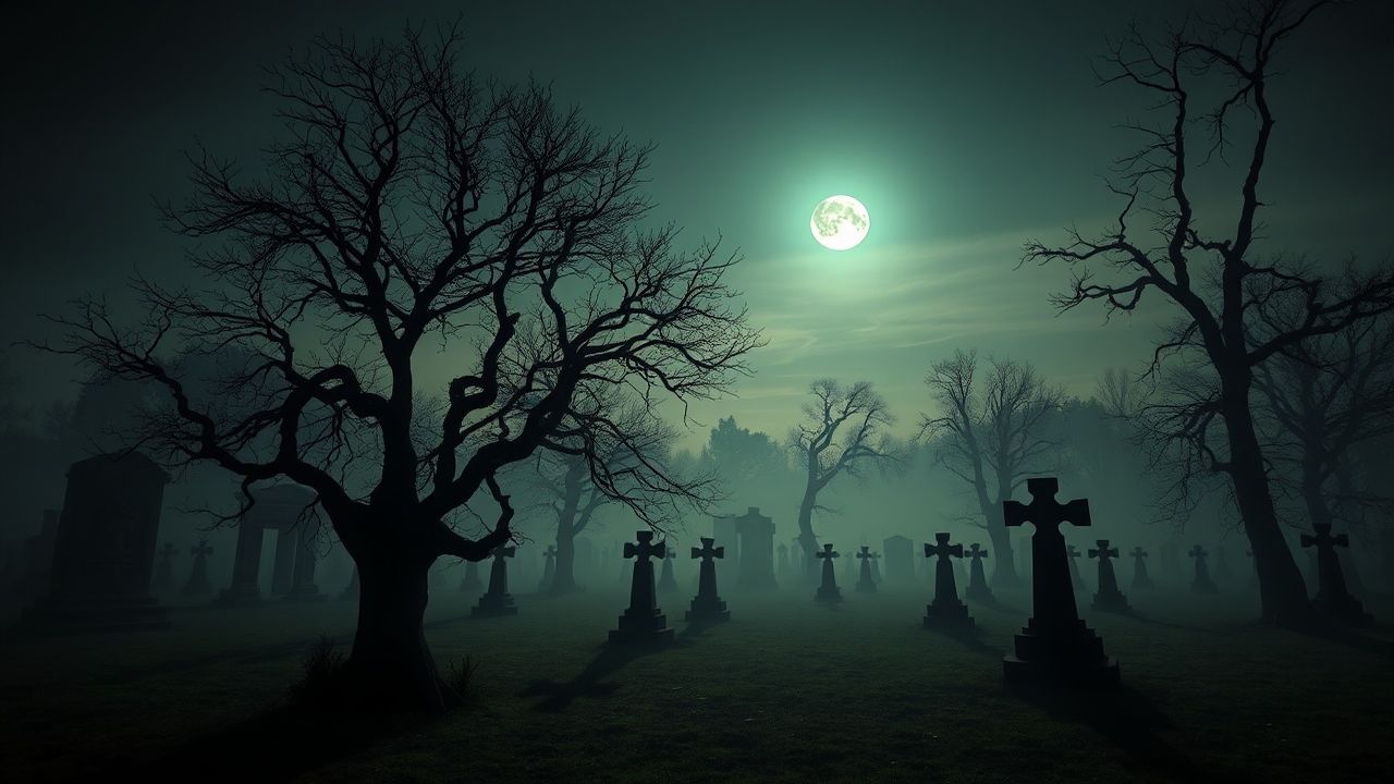 Spectral Graveyard Full Moon in the Mist