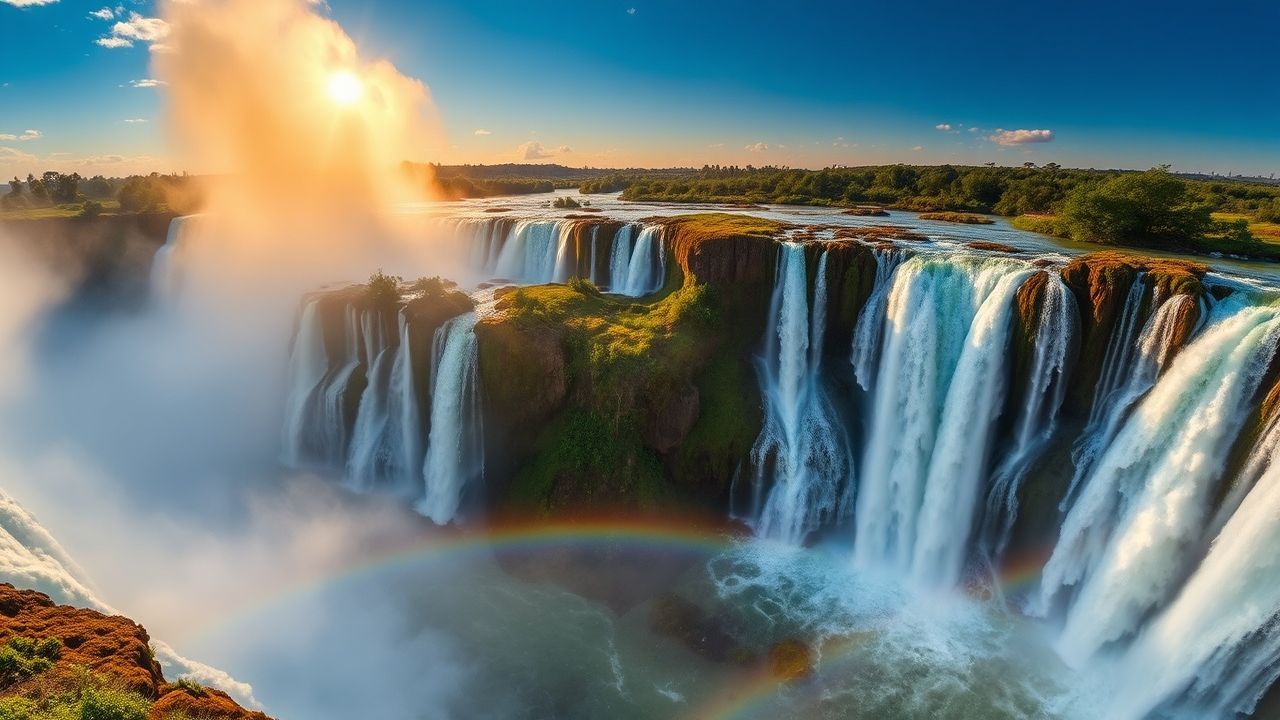 Extraordinary Iguazu Falls Hundreds Panorama