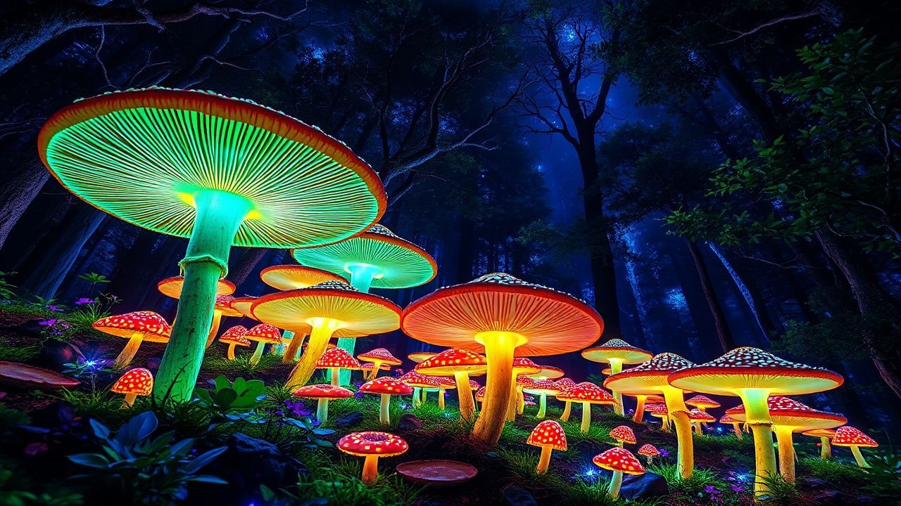 Sublime Bioluminescent Mushroom Forest Glow