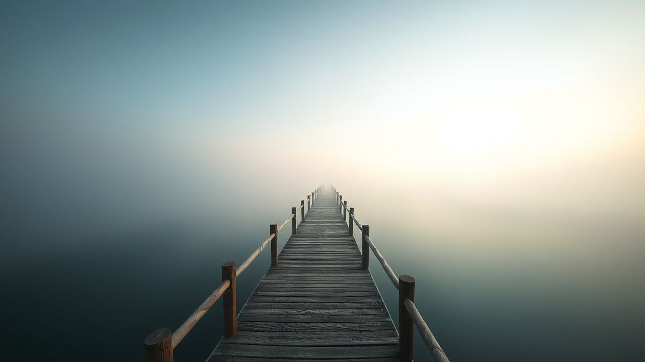 Golden Foggy Pier Disappearing