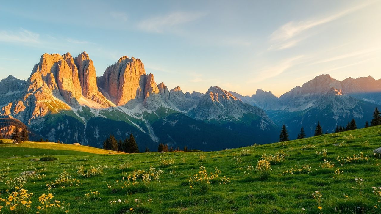 Dreamlike Dolomites Peaks Alpine in Golden Light