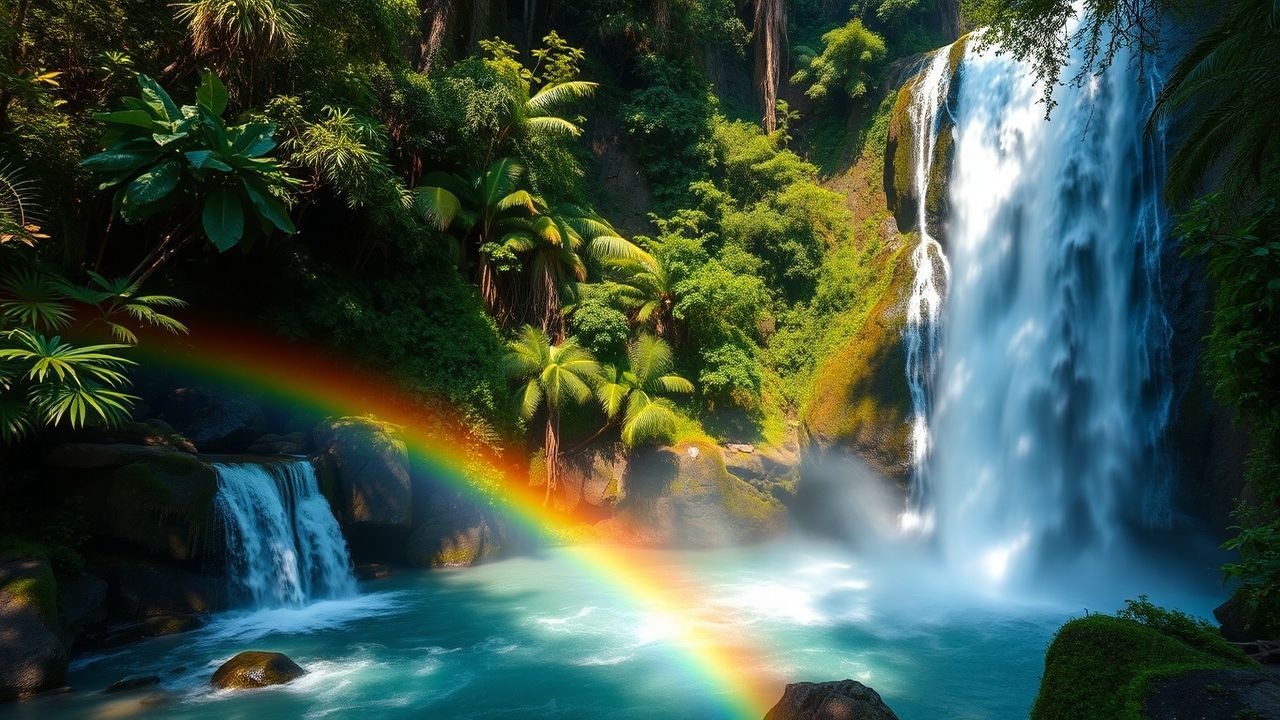 Majestic Jungle Waterfall Hidden in the Mist