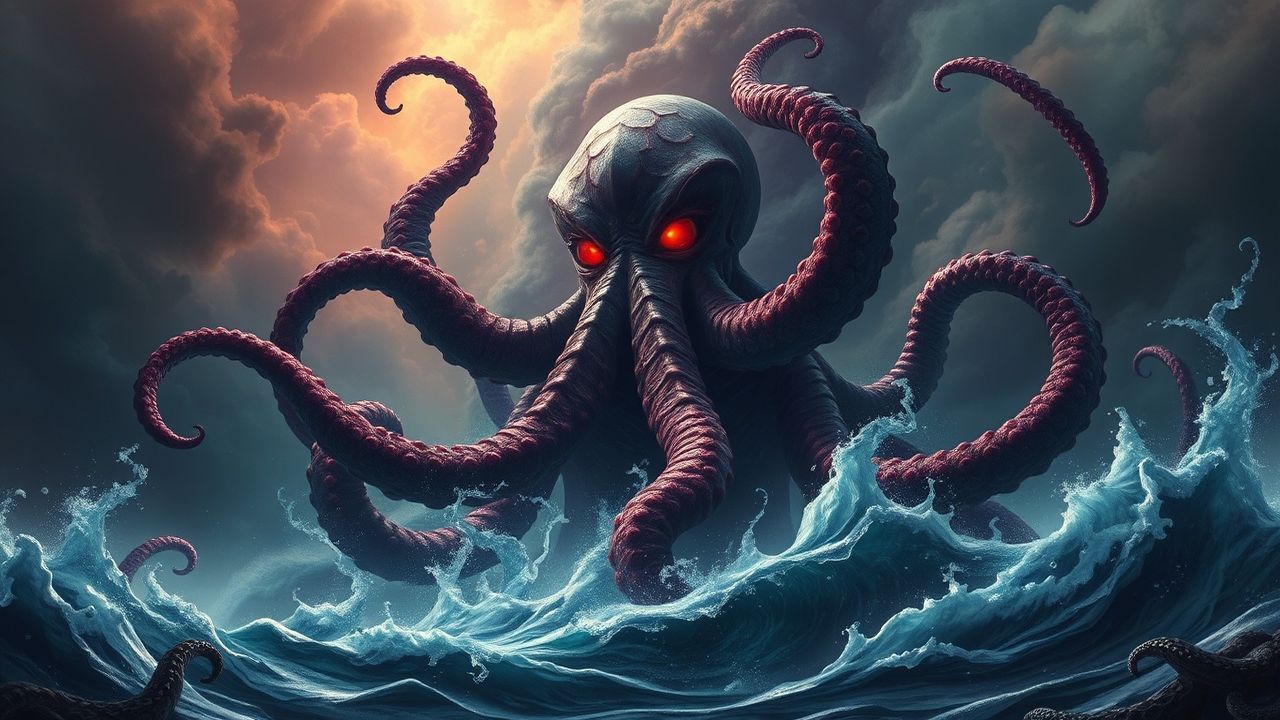 Majestic Cthulhu Rising Tentacles Storm