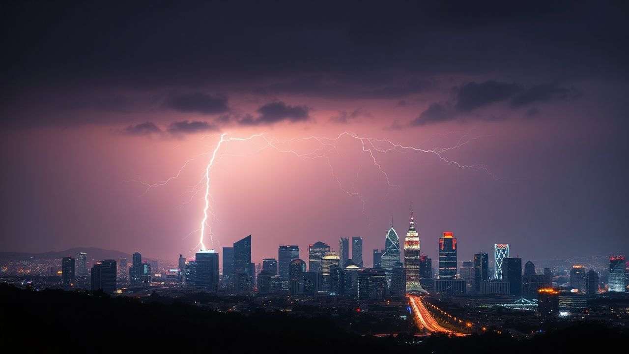 Mystical Lightning Bolt City by Night
