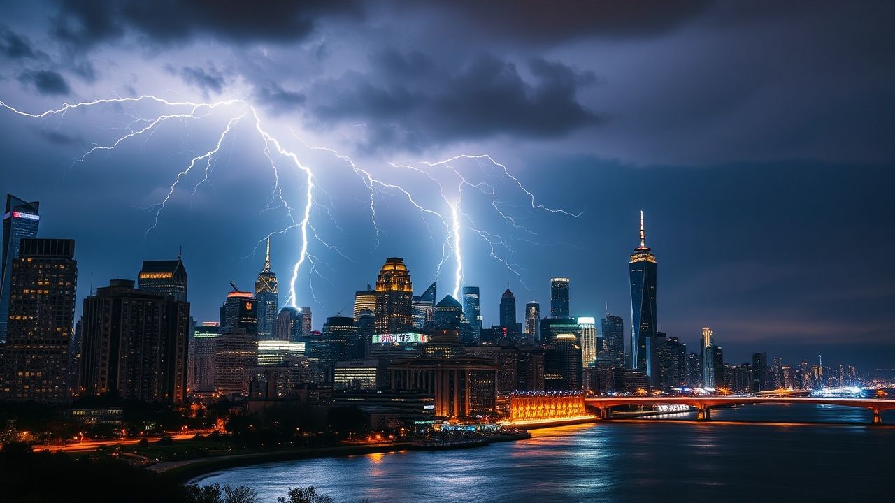 Golden Lightning Bolt City by Night