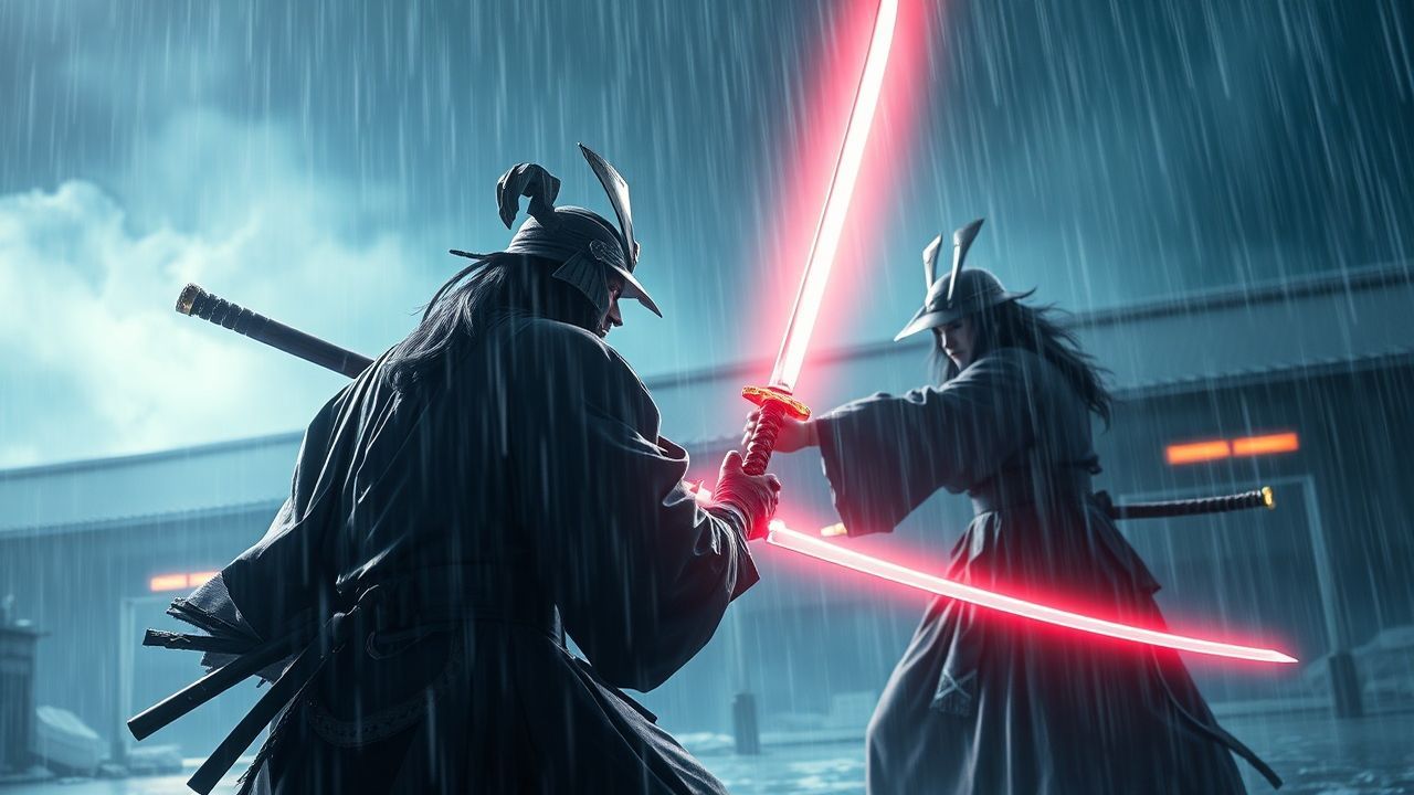 Enchanted Samurai Duel Dark in the Rain