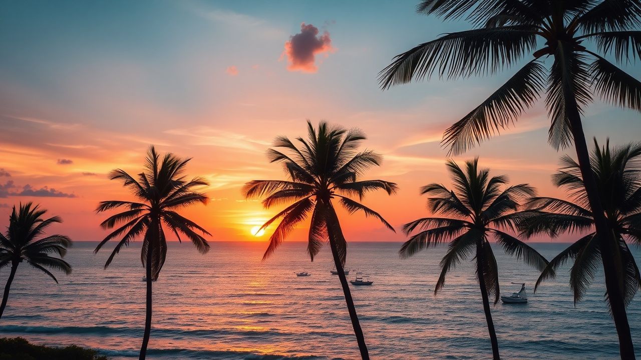 Immense Palm Silhouettes Orange at Sunset