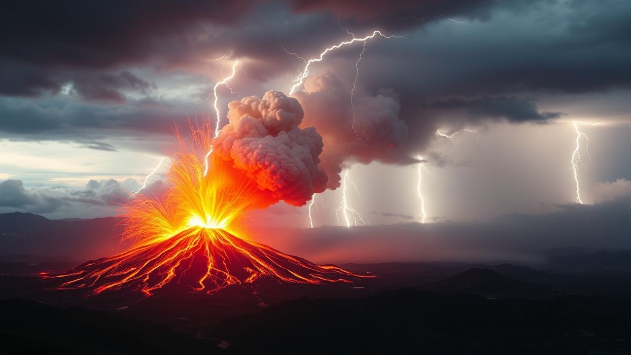 Tranquil Volcanic Lightning Eruption