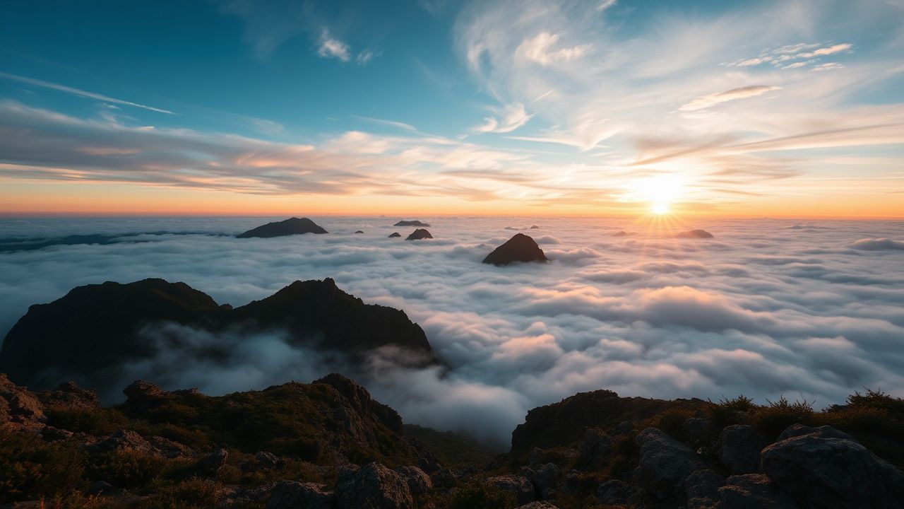 Magnificent Sea Clouds Peaks in the Mist