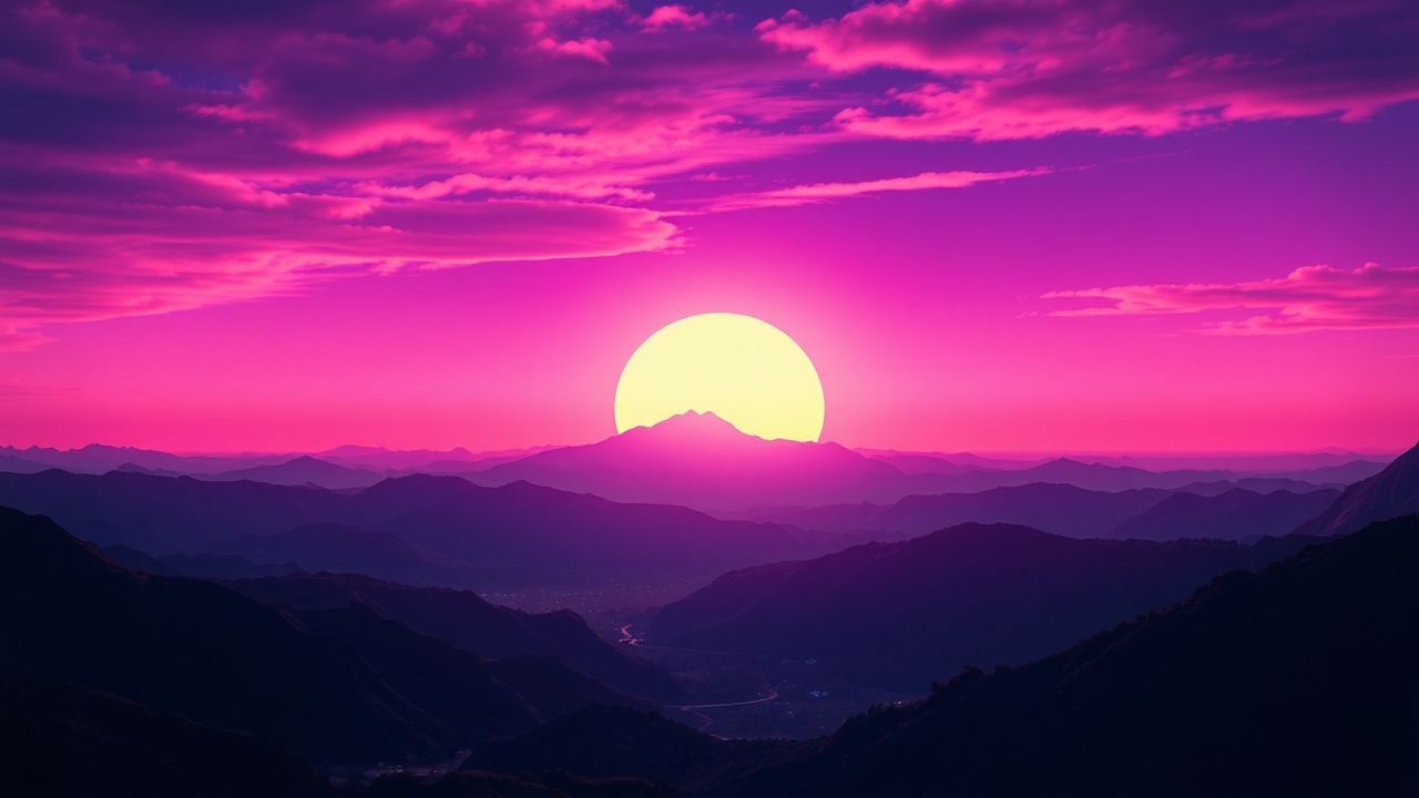 Legendary Vaporwave Grid Mountains at Sunset