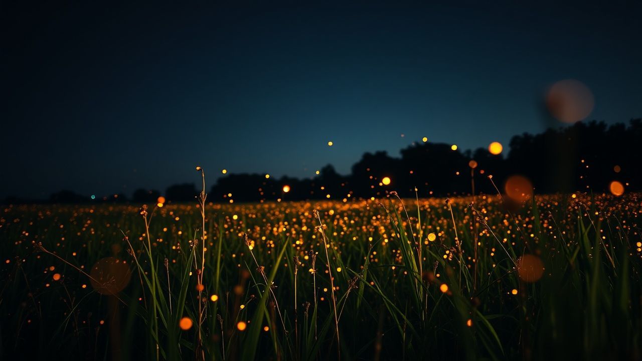 Ornate Fireflies Field Warm by Night