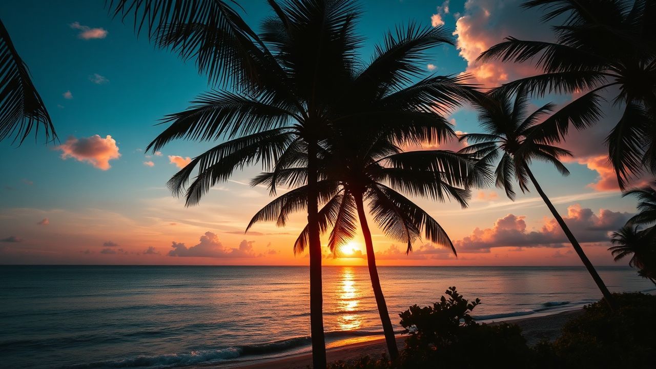 Vibrant Palm Silhouettes Orange at Sunset