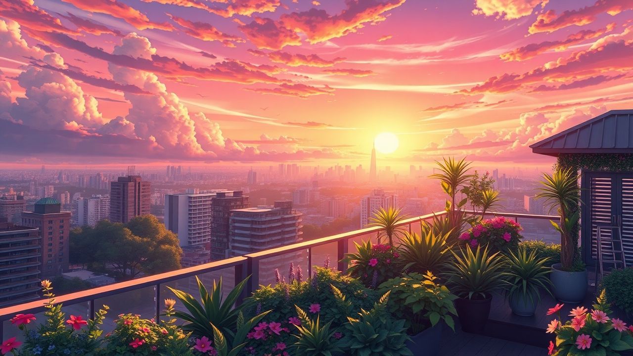 Legendary Rooftop Garden City at Sunset