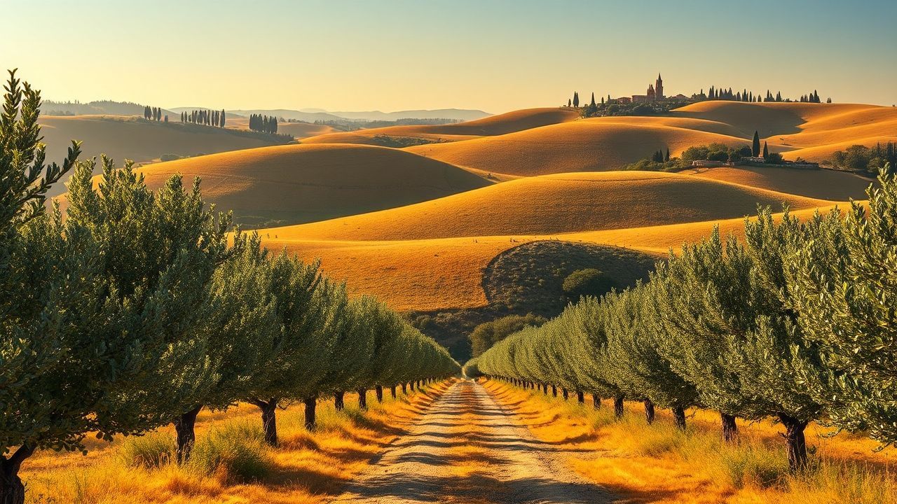 Breathtaking Tuscany Olive Grove in Golden Light