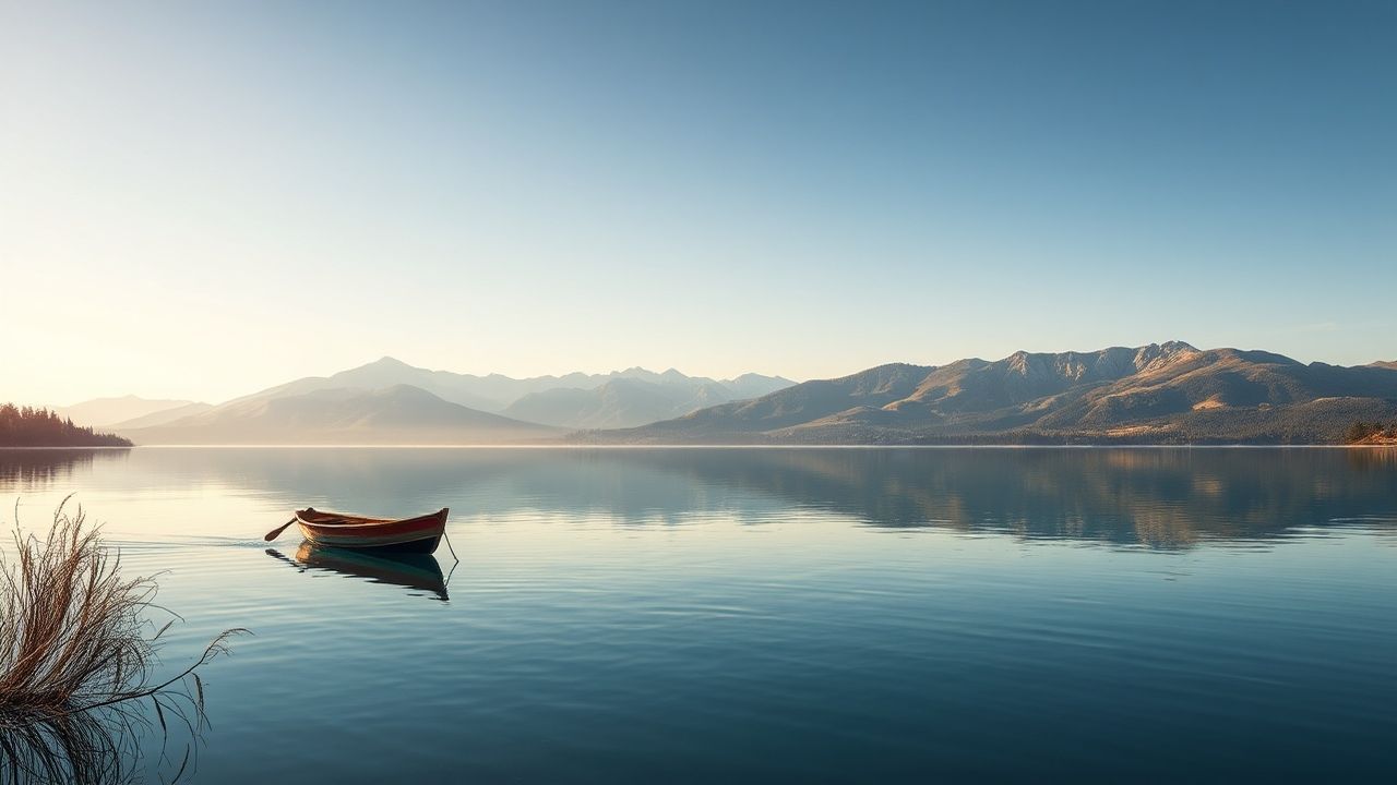 Dazzling Single Boat Calm Reflections