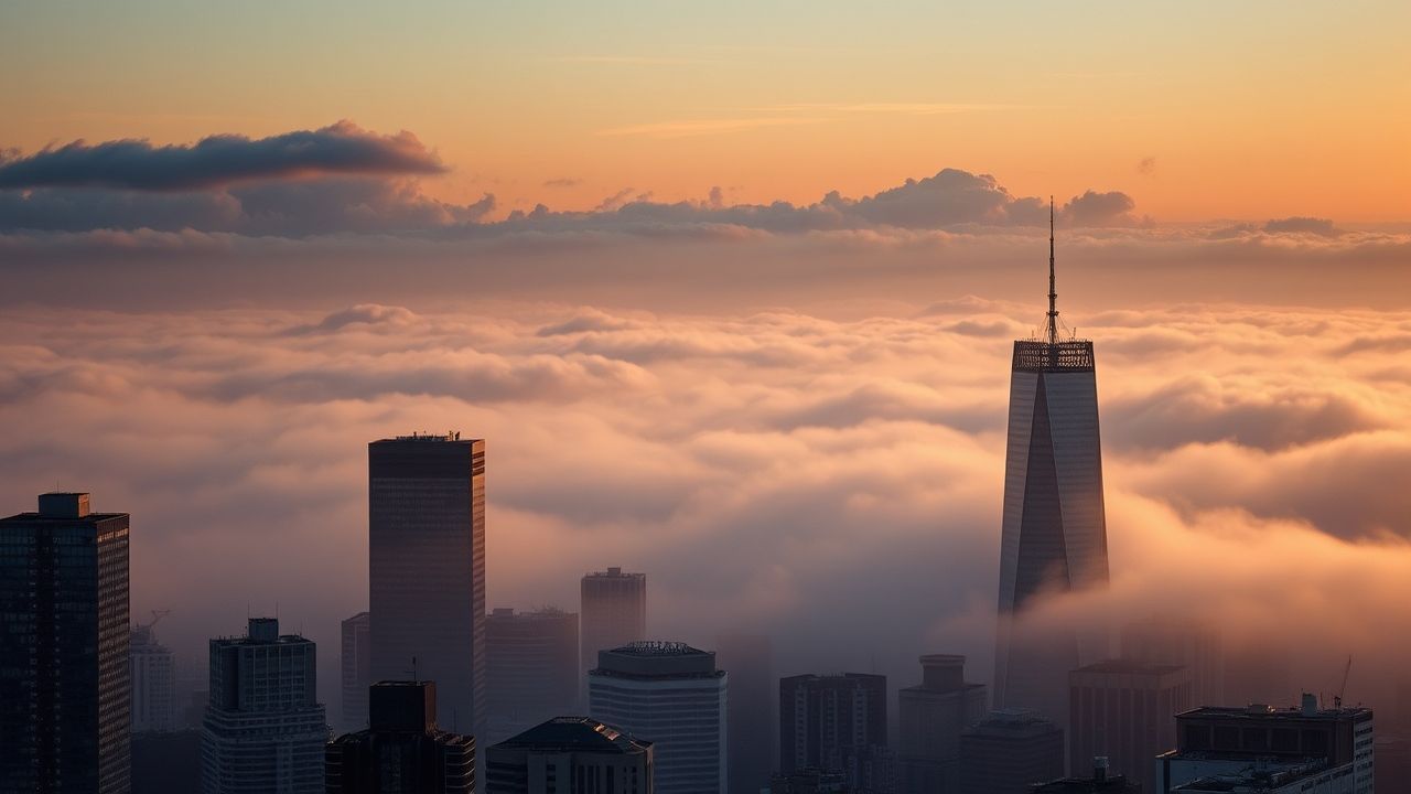 Remarkable City Skyscrapers Emerging in the Mist