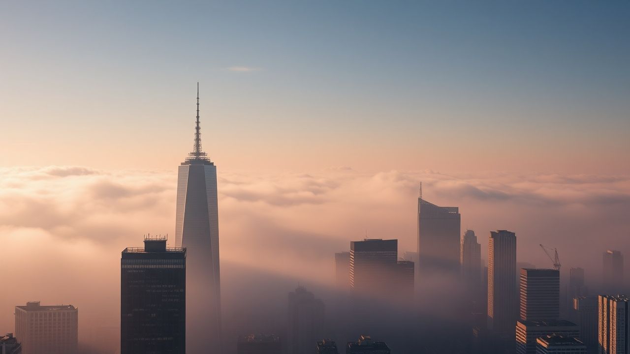 Fierce City Skyscrapers Emerging in the Mist