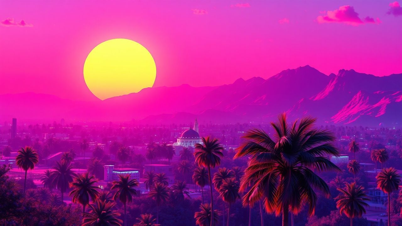 Captivating Synthwave Grid Mountains at Sunset