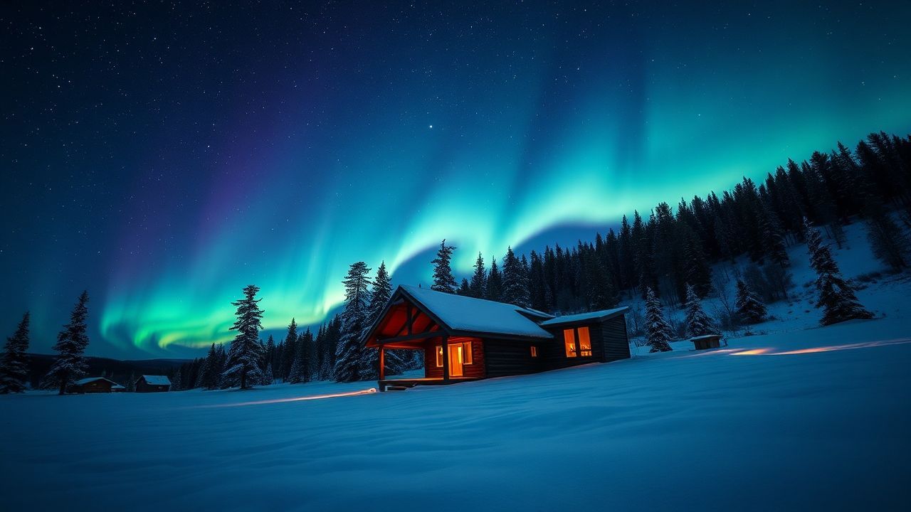 Legendary Northern Lights Cabin in Winter
