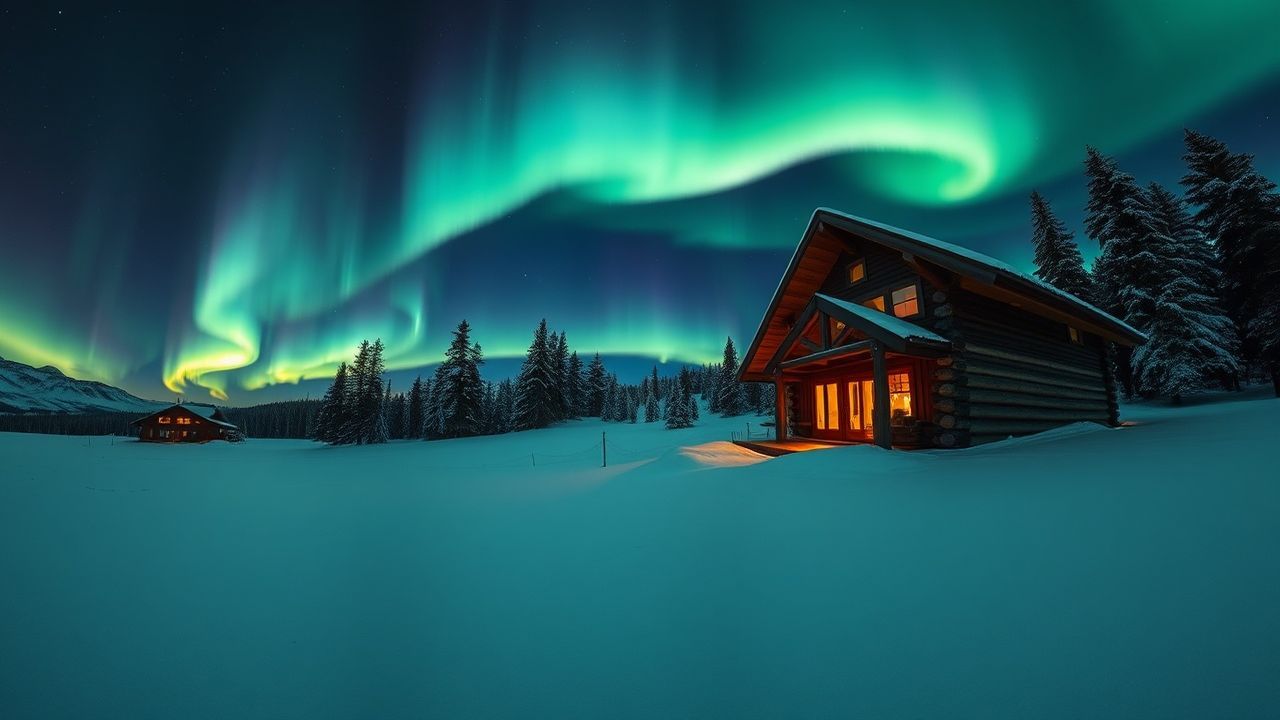 Resplendent Northern Lights Cabin in Winter