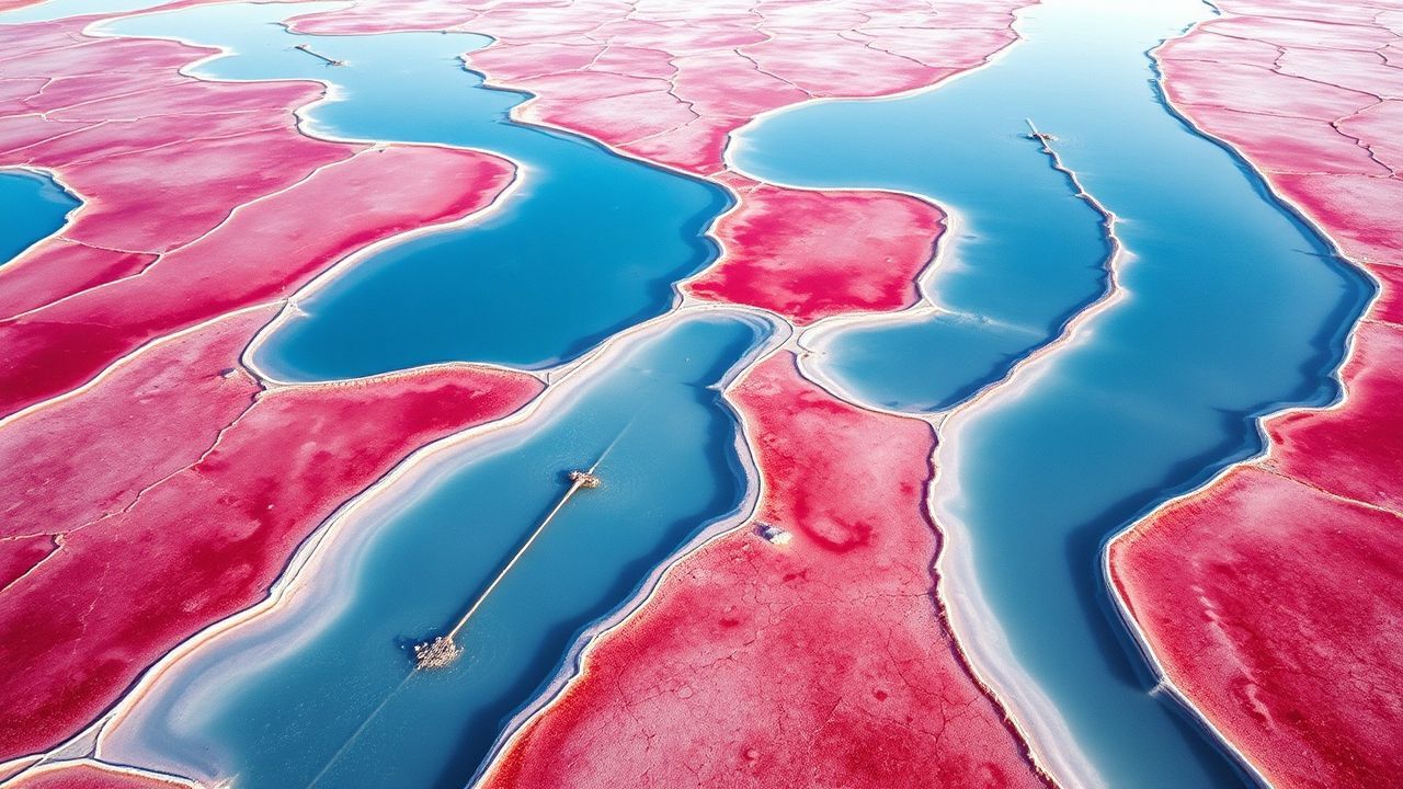 Shimmering Salt Ponds Pink from Above