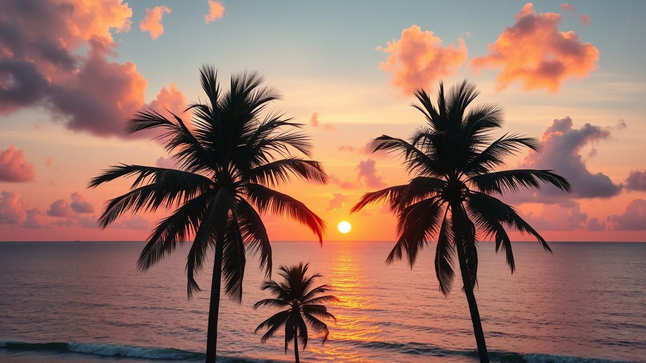 Celestial Palm Silhouettes Orange at Sunset