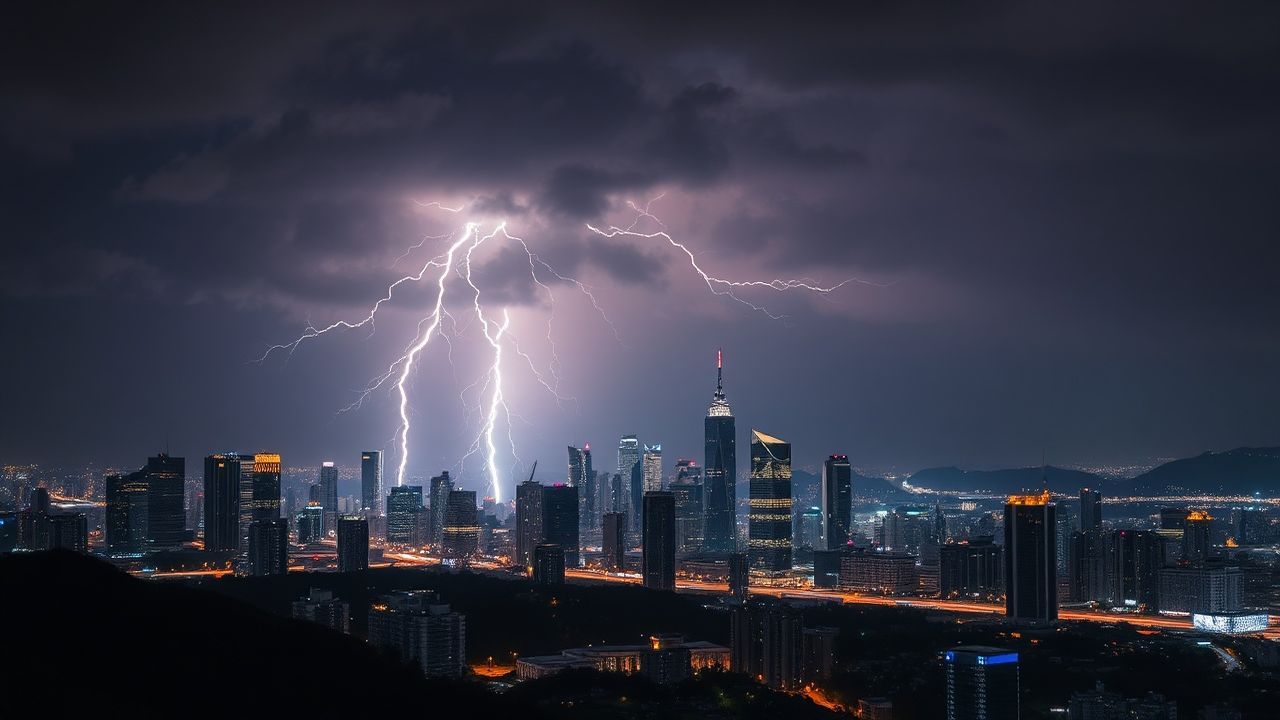 Striking Lightning Bolt City by Night