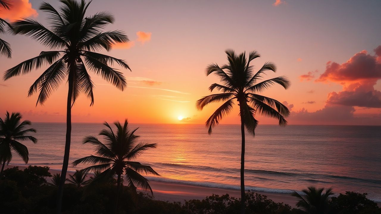 Towering Palm Silhouettes Orange at Sunset