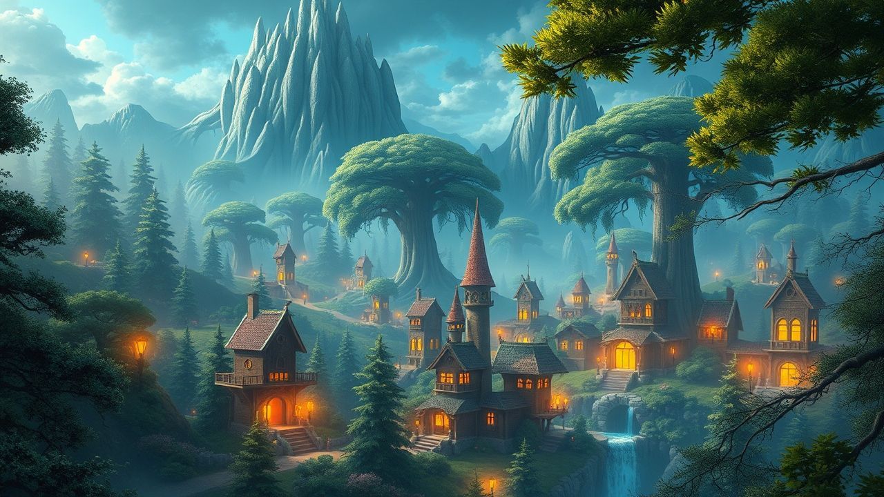 Lustrous Elven City Treehouses Magic
