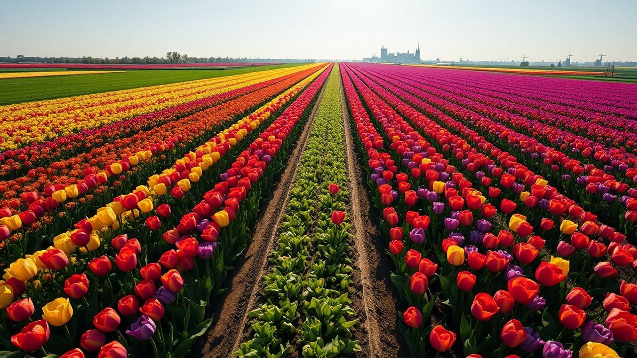 Immense Tulip Fields Netherlands from Above