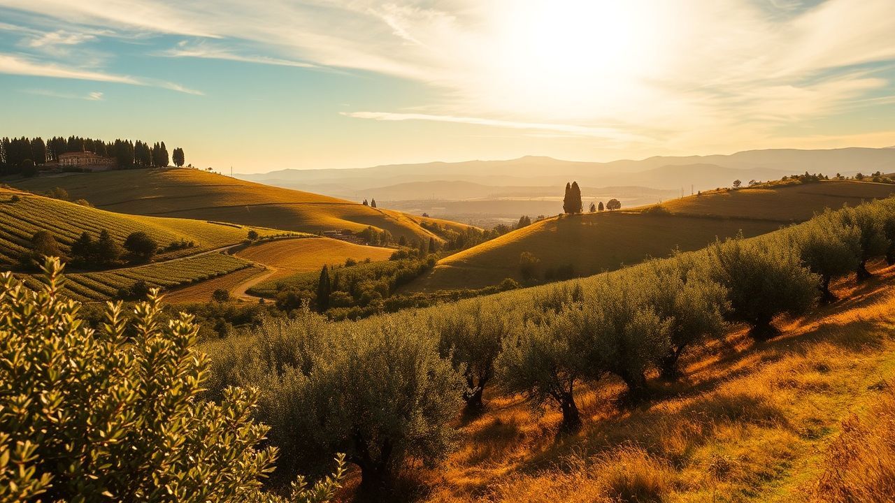 Sweeping Tuscany Olive Grove in Golden Light