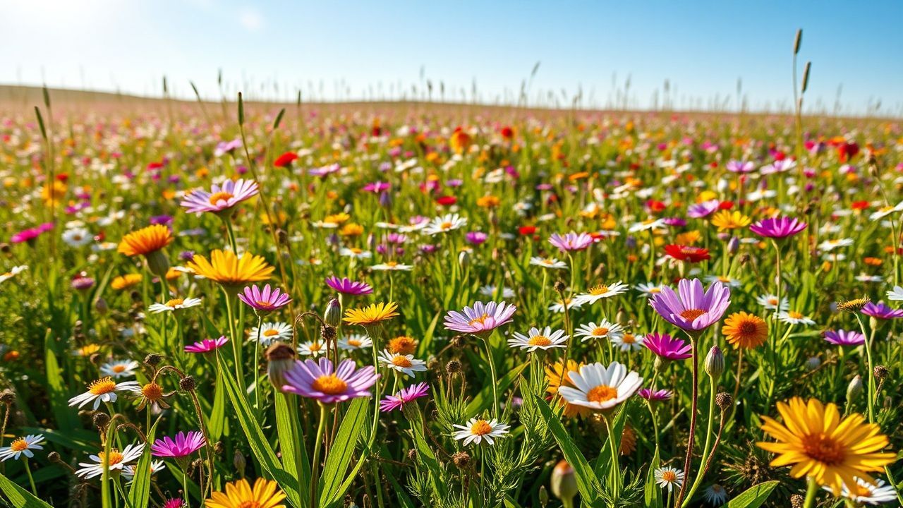 Vast Meadow Wildflowers Carpet in Spring