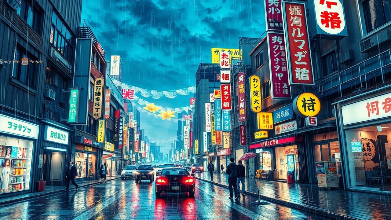 Dreamy Tokyo Street Signs in the Rain