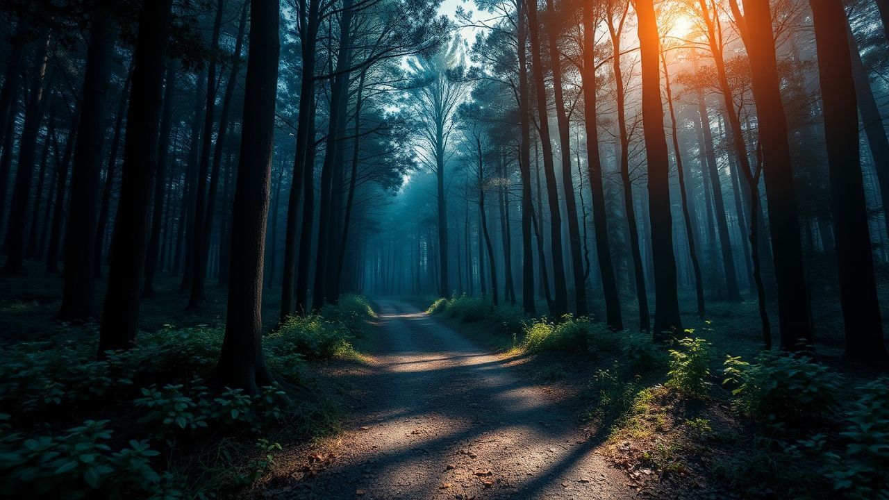 Golden Dark Forest Path Glow