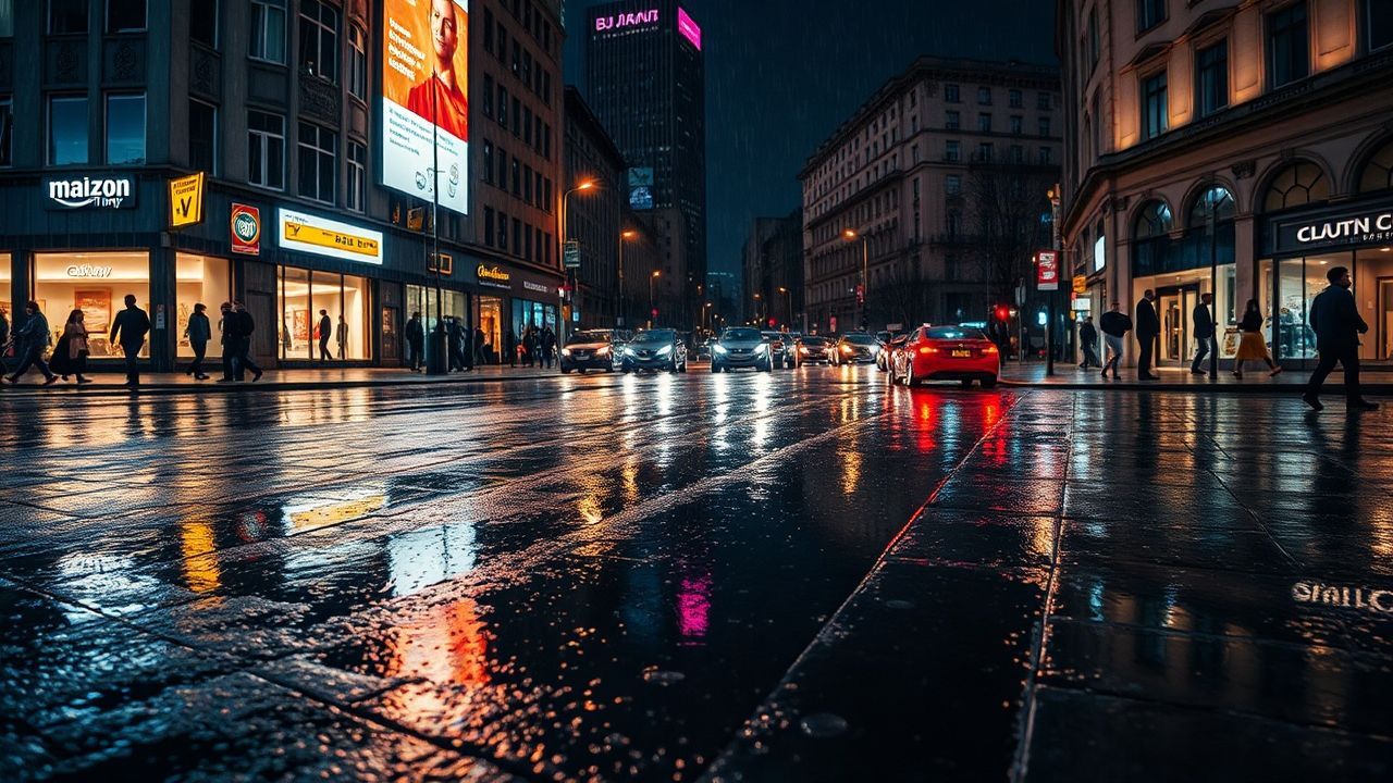Tranquil Street Reflections Lights in the Rain