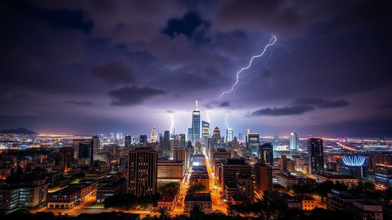 Exquisite Lightning Bolt City by Night