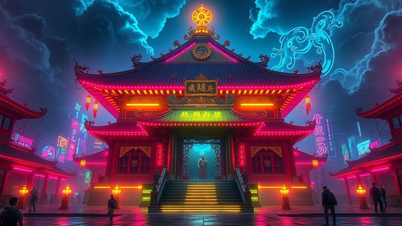 Wondrous Temple Shrine Traditional Neon Dreams