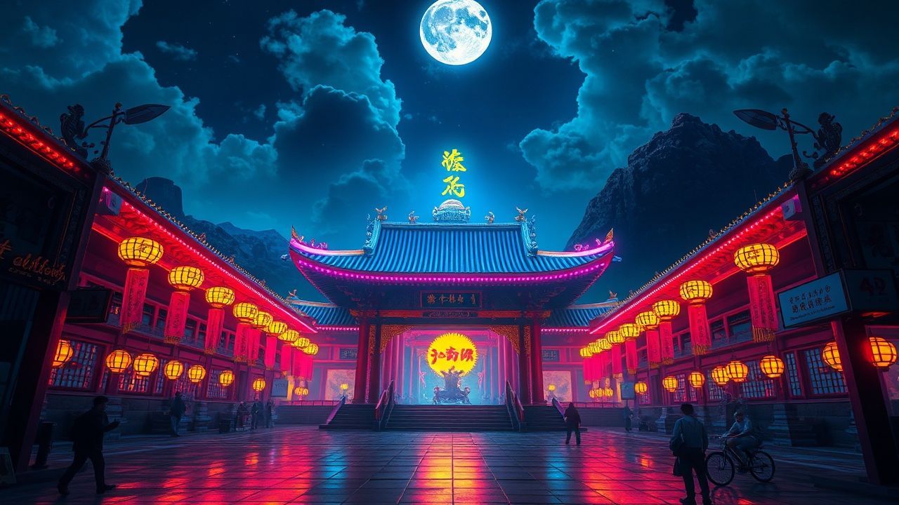 Captivating Temple Shrine Traditional Neon Dreams