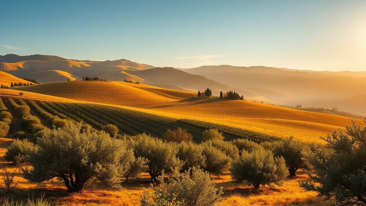 Sprawling Tuscany Olive Grove in Golden Light