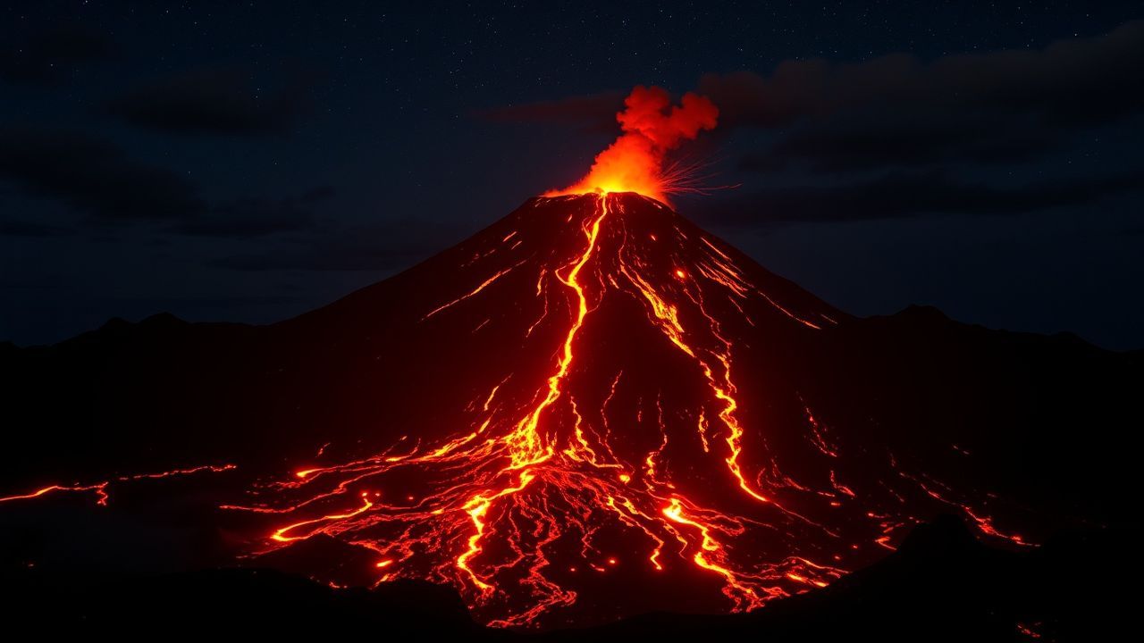 Dazzling Volcanic Eruption Lava by Night