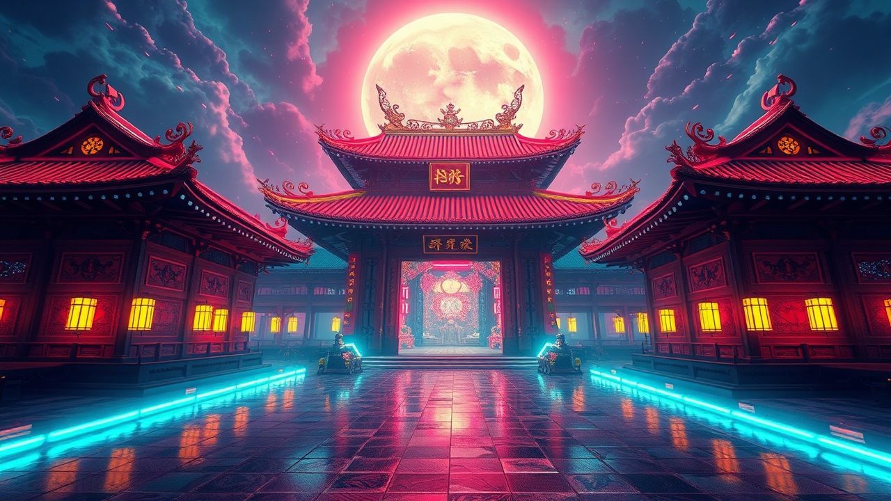 Splendid Temple Shrine Traditional Neon Dreams