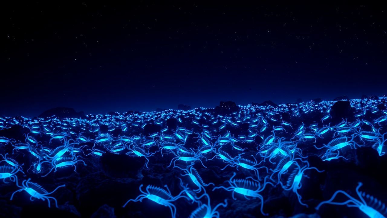 Vibrant Bioluminescent Deep Creatures Glow