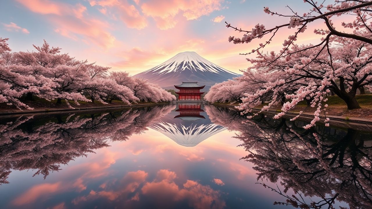 Brilliant Mt. Fuji Cherry Blossoms in Spring