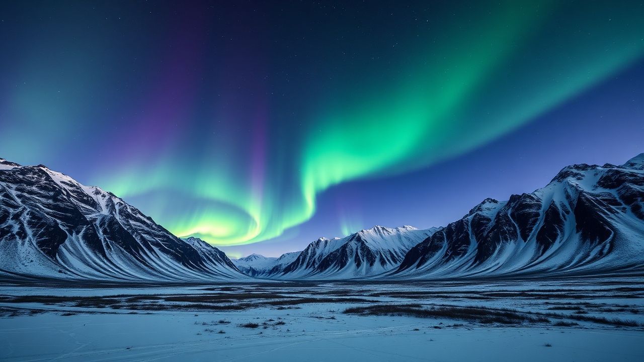 Luminous Arctic Northern Lights in Winter