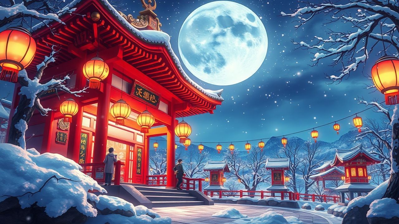 Infinite Shrine Lanterns Anime in Winter