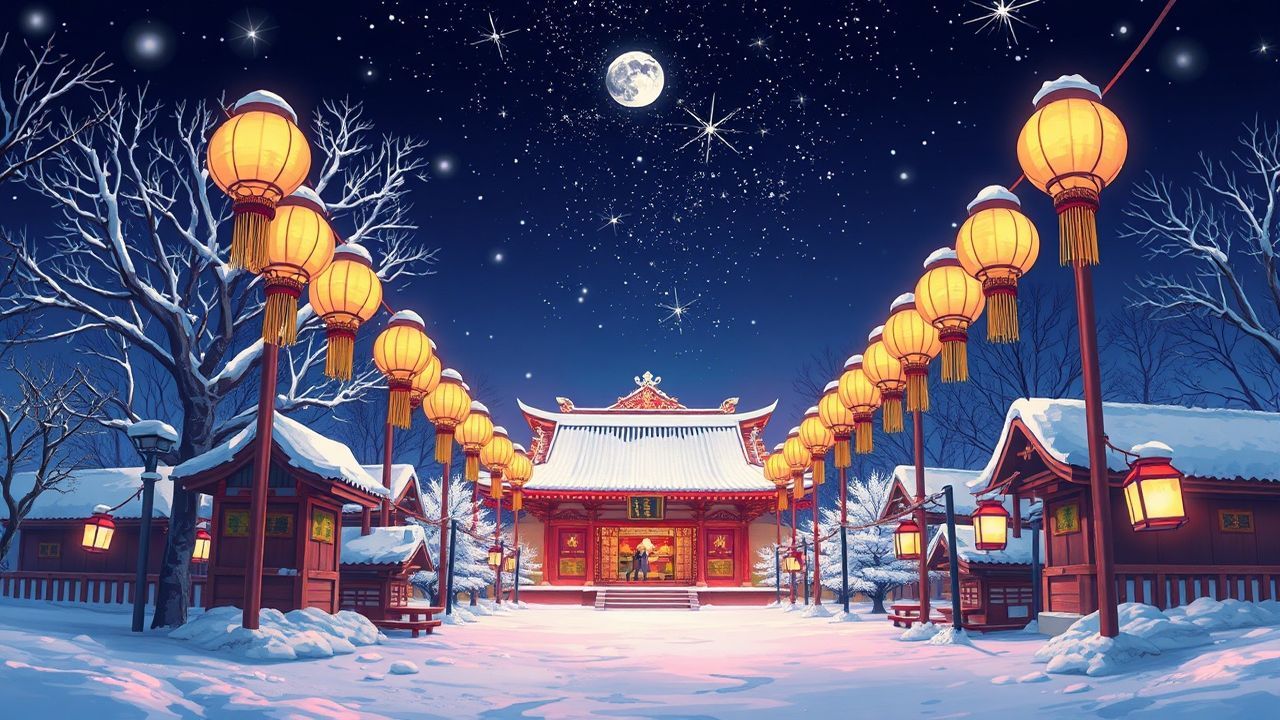 Luminous Shrine Lanterns Anime in Winter