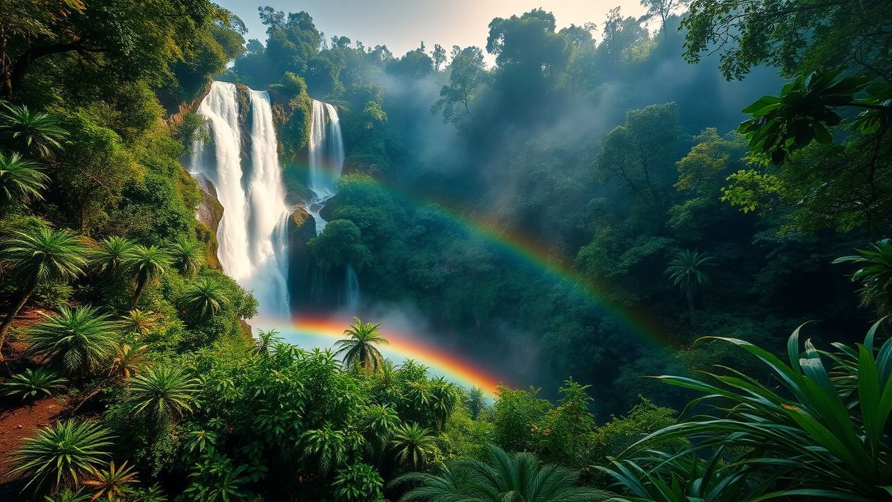 Shimmering Jungle Waterfall Hidden in the Mist